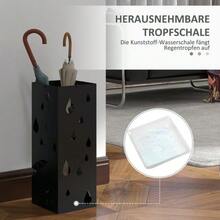 Umbrella Stand, 4 Hooks, Drip Tray, Steel, Black - C - View 4