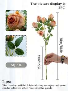Rosa künstliche Rosen, künstliche getrocknete Rosen, Heimdekoration künstliche Rosen, 7 Stück kleine künstliche Rosen im nordischen Stil, grüne künstliche Pflanzen, bohemischer Herbst-Landhaus-Stil dekorativer Rosenstrauß | Geeignet für saisonale Heimdekoration, Wohnzimmer, Esszimmerdekoration, Hochzeitsdekoration - Herbstorange - Übersicht 9
