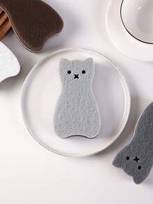 2/4/12件装厨房海绵清洁刷,可爱猫咪造型清洁海绵套装,洗碗清洁工具,厨房配件,专用于锅碗瓢盆,防刮海绵 - 多色 - 查看 9