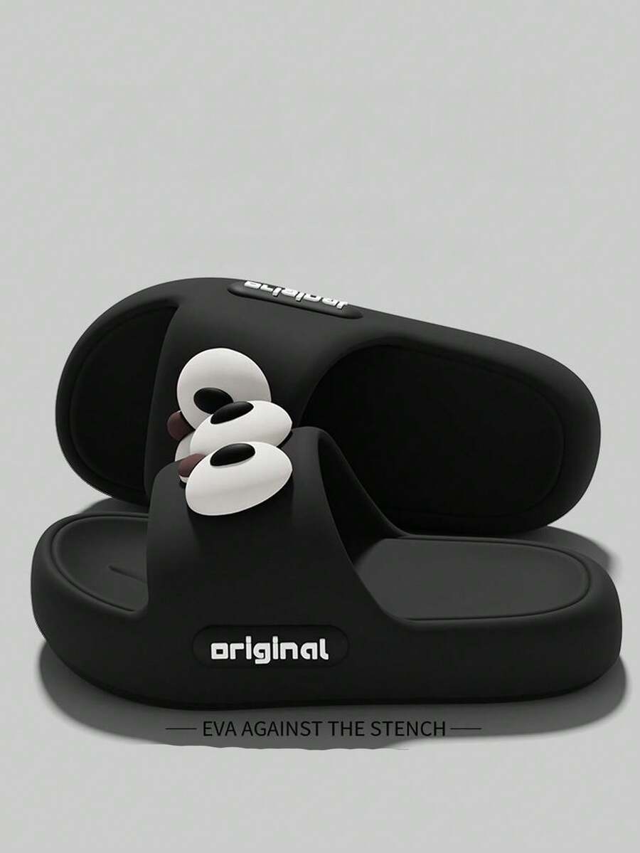 趣味大眼睛EVA户外厚底凉鞋，女士夏季沙滩拖鞋 - 黑色 - 查看 1