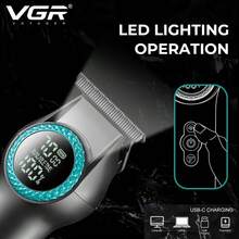 VGR Electric Hair Clipper, Professional Hair Cutter, Digital Display, Wireless Clipper, Rechargeable, Salon/Home Use V-990 - Multicolor - View 4