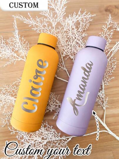 1pc Customized Double-Wall Stainless Steel Coffee Mug/Soda Bottle, Sports Water Bottle , 500ml/17oz Customizable Name Insulated Tumbler, Multiple Colors Available, Suitable For School, Holidays And Birthday Gifts For Boys And Girls
