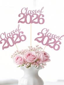 12pcs 2026 Graduation Centerpiece Decorations, Double-Sided 2026 Graduation Tabletop Centerpiece Decorations With Stands, Graduation Party Decor - Pink 2026 Vase Paper Flower Arrangement - View 2