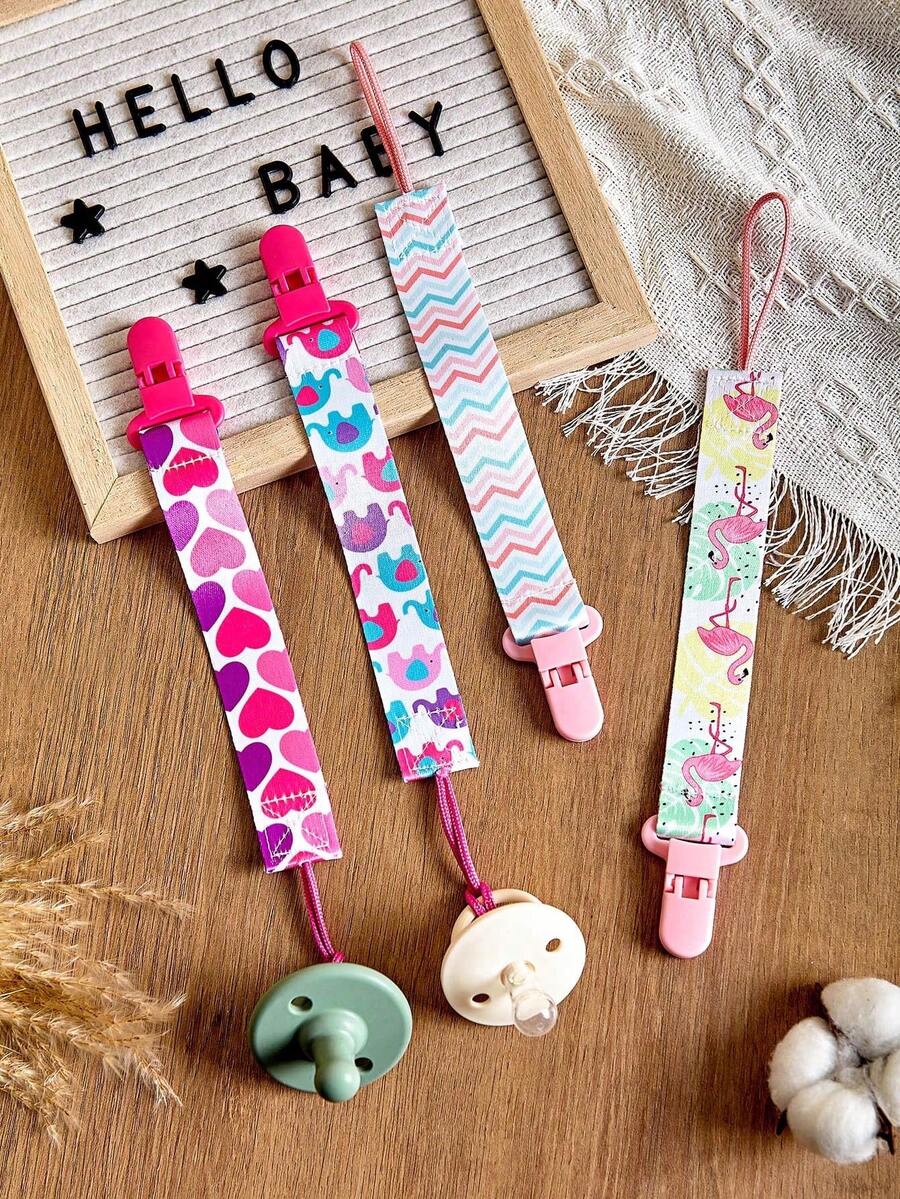 1 Or 4 Pcs/Set Double-Sided Floral Pacifier Clips, Baby Girl Teether Toys Lanyard Anti-Lost Clips, Pacifier Holder Chain Clips Toys, Patterns Randomly Assorted - Multicolor - View 1