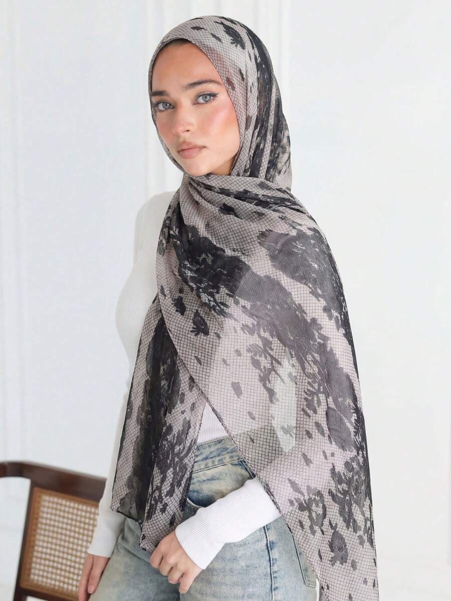 1 pieza Pañuelo de cabeza con estampado de encaje estilo bohemio para mujer, protección solar musulmana, pañuelo elegante y versátil adecuado para uso diario en todas las estaciones, playa, vacaciones
