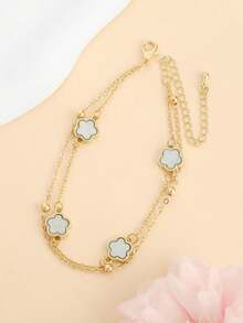 1pc Four-Leaf Clover & Five-Petal Flower Anklet, Suitable For Daily Wear In Summer - one-size - View 15