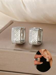 1 Đôi bông tai đinh tán vuông đính đá Cubic Zirconia thanh lịch, thiết kế dành cho nữ, phù hợp để đeo hàng ngày. - Nhiều màu - Xem 1