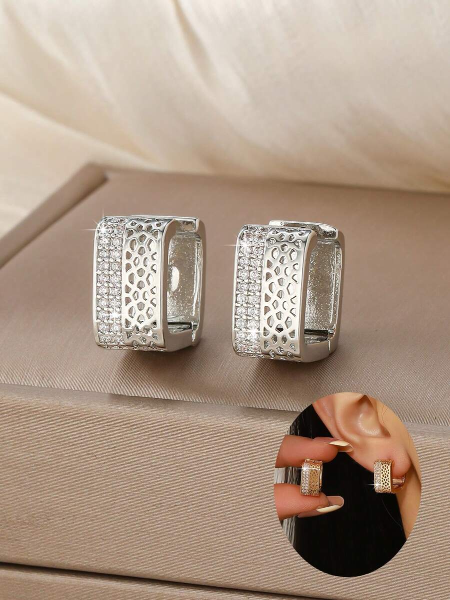 1 Đôi bông tai đinh tán vuông đính đá Cubic Zirconia thanh lịch, thiết kế dành cho nữ, phù hợp để đeo hàng ngày. - Nhiều màu - Xem 1