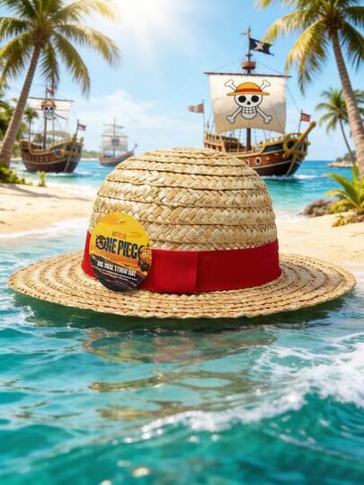TOEI ANIMATION 1PC One Piece Officially Licensed Straw Hat Authentic Woven Straw Material With Red Ribbon Band Classic Anime Cosplay Accessory Perfect For Costume Parties Fan Events And Daily Wear Ideal Gift For One Piece Enthusiasts
