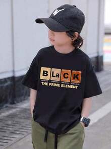 Boys & Teens' Casual Graphic Print Round Neck Short Sleeve T-Shirt, Summer Top - Đen 2 - Xem 1