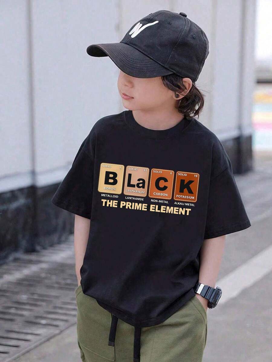 Boys & Teens' Casual Graphic Print Round Neck Short Sleeve T-Shirt, Summer Top - Đen 2 - Xem 1
