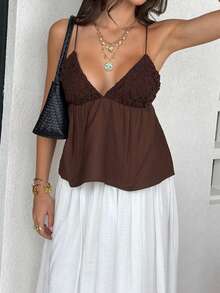 Just Masa Ladies Summer Casual Beach Beach Flounty Hem Haltertop Vacation Brunch Country Concert - Brown - View 3