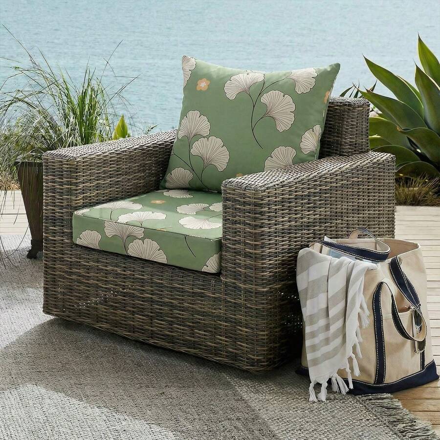 Outdoor Deep Seat Cushions Waterproof Patio Seat And Back Cushion Set, Fade-Resistant Seasonal Chair Cushion With Removable Cover For Dining Arm Chairs, Wicker Chairs And Garden Furniture Sofa Chair Cushion Set Decoration For Outdoor Garden, Deck, Porch, Patio Furniture - 淡綠 - 查看 1