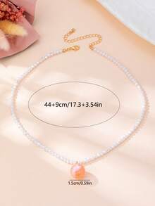 1pc Fashionable Bohemian Style Pearl & Pink Bead Pendant Necklace - Multicolor - View 3