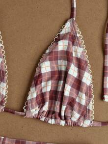 Bộ bikini nữ mùa xuân/hè mới họa tiết kẻ caro buộc cổ, kiểu dáng gợi cảm, thích hợp cho đi biển, hẹn hò, dự tiệc. - Nhiều màu - Xem 4