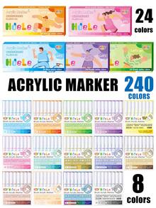 240 Colors Acrylic Marker Pen Set, Student Drawing Professional DIY Graffiti, Marking, Coloring Acrylic Marker Pen 8pcs/24pcs Set, Red/Yellow/Skin Tone/Gray & Black Series, Vivid Colors, Strong Pigmentation, Smudge-Resistant, High Coverage, Suitable For Glass, Ceramic, Plastic, Wood, Stone, Fabric, Paper And More - Acrylic Marker Set - View 12