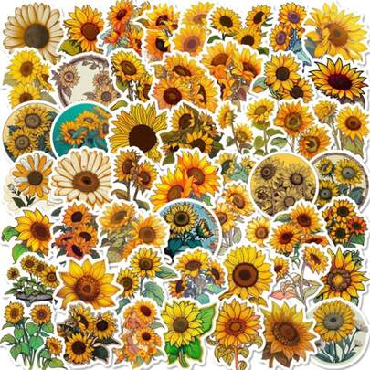 50pcs Sunflower Stickers, Personalized DIY Decorative Stickers, Countryside Style Creative Sunflower Stickers Scrapbook Supplies Scrapbooking
