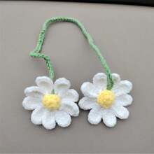 1pc Handmade Knitted Car Interior Hanging Decor, Floral Rearview Mirror Pendant, Fabric Binding Design, Car-Specific Decorative Hanging Accessory, Fresh And Cute Car Interior Accessory - Chrysanthemum Fabric - View 7