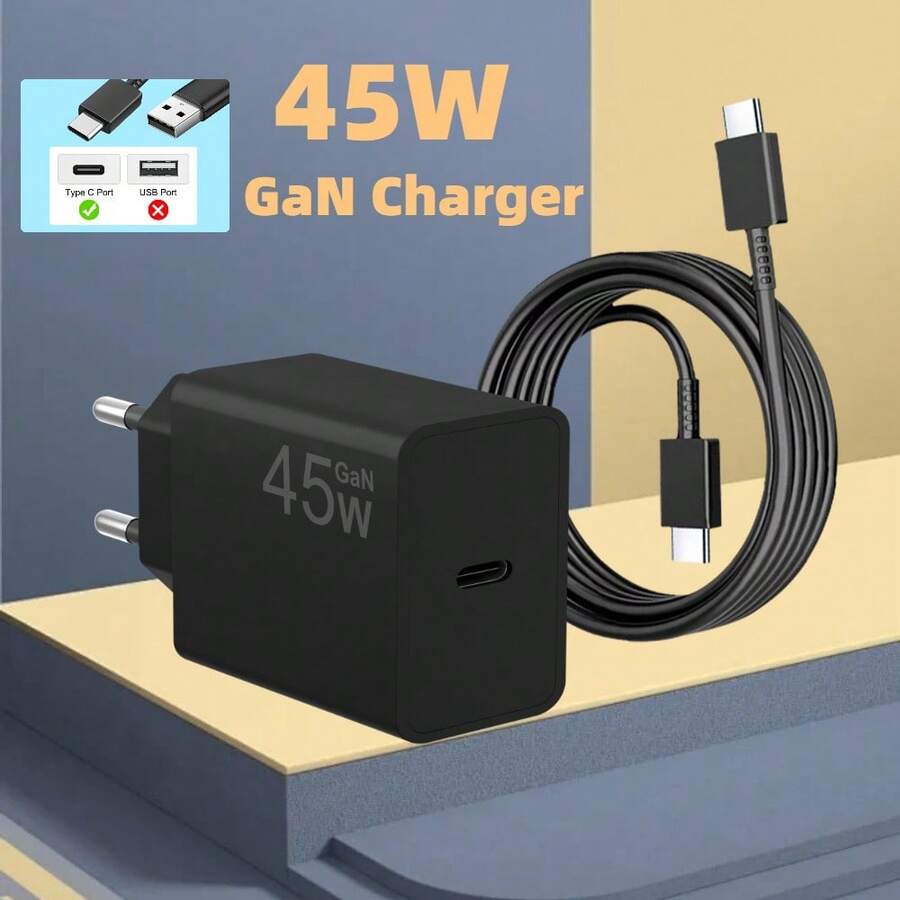 45W Fast Charging GaN USB-C Power Adapter With 1.5m Data Cable, Compatible With MacBook Pro/Air, Galaxy S22/S23/S24, Tablets And Laptops - EU C Type Plug(220-240V) - View 1