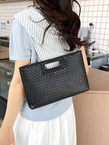 2026 New Fashion Women's Handbag, Minimalist Tote Bag, Spring Season Crossbody Chain Shoulder Bag, Elegant Evening Clutch, Unique Texture Ladies Bag - Black - View 7