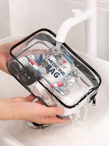 Large Capacity PVC Travel Storage Bag With Zipper Closure, 3 Sizes Available, Printed With "Medicine Bag" Pattern, Suitable For Cosmetics Storage, Lightweight And Fade-Resistant, Large Capacity Chain-Style Travel Toiletry Bag, Travel Makeup Bag, Skincare Storage Bag, Desktop Organizer Bag, Easy To Clean Design, Suitable For Travel, Bathroom, Dorm Use, Practical Storage Tool, Valentine's Day Gift - Multicolor - View 4