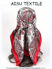 1pc Women's 90cm Paisley Printed Bandana, Simulated Silk Headband, Large Square Scarf, Versatile Hair Band And Headband, Fashion Neck Wrap, Ideal For Dressing Up Your Look, Casual Or Elegant Outfits, Daily Wear, Travel, And Chic Gift Idea - 黑色 - 查看 7