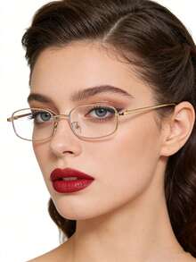 1pc Women Casual Retro Square Metal Small Frame Fashion Gold Flat Glasses, Suitable For Daily Wear And Street Photography - Champagne - View 1