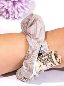 1 pezzo Elegante scrunchie da donna con fiocco, cerniera nascosta e tasca, di taglia grande e alta elasticità, scrunchie casual con scomparto per contanti e carte, fermatrecce - Come mostrato nella foto - Visualizzare 1