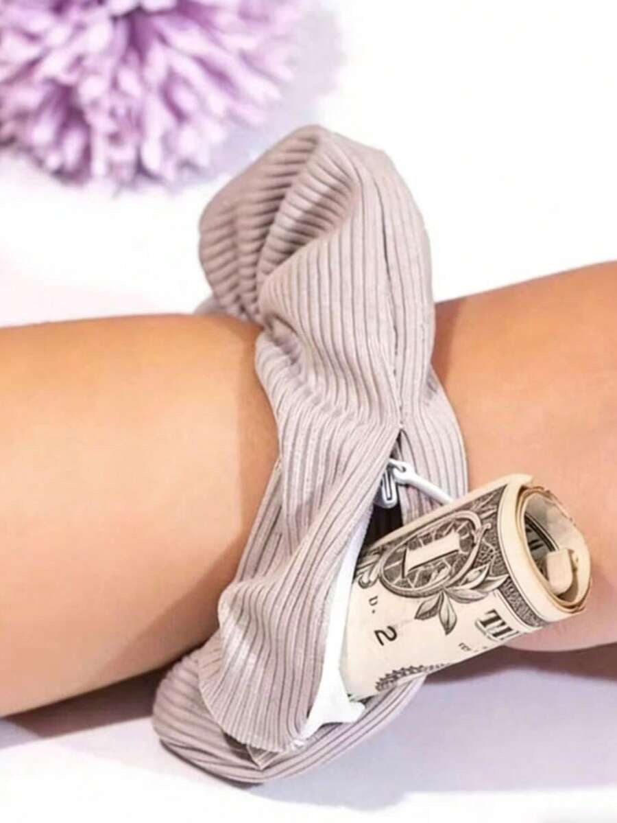 1 pezzo Elegante scrunchie da donna con fiocco, cerniera nascosta e tasca, di taglia grande e alta elasticità, scrunchie casual con scomparto per contanti e carte, fermatrecce - Come mostrato nella foto - Visualizzare 1