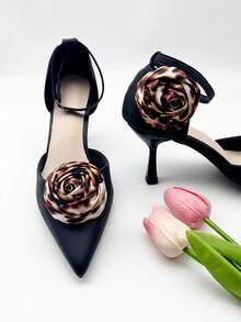 2pcs Elegant Fabric Leopard Print Rose Flower Detachable Shoe Clips - Ideal For Weddings, Bridal Parties And High Heels - Multicolor - View 5