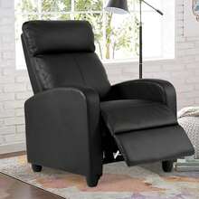 Small Recliner Chair For Adults, PU Leather Modern Recliner For Living Room, Comfortable Single Sofa With Adjustable Backrest & Padded Armrests For Bedroom Home Theater– Black - 普黑 - 查看 1
