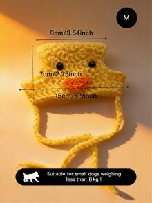 1 Handmade Crocheted Pet Hat, Yellow Duck Style Adjustable - Yellow - View 10