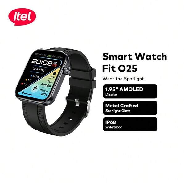 itel ISW-O25 Smartwatch, 1.952-Inch AMOLED Display, Triple-Fold Metal Bezel, Stainless Steel Crown, IP68 Water Resistance, 300mAh Long-Lasting Battery