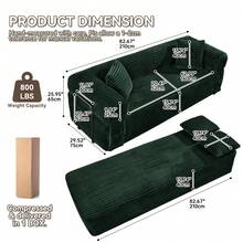 2-In-1 Convertible Sleeper Sofa Bed,3 Seats Compression Sofa With Fixed-Shape Frame, 82.67" Comfy Floor Couch With Pillows Hybrid Sofa Pocketed Spring - 墨綠色 - 查看 3