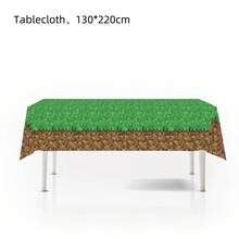 Mantel de mesa con tema de minería de de píxeles con licencia oficial, mantel de plástico desechable e impermeable - Verde - Ver 5