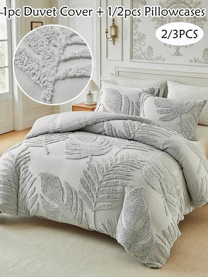 Bộ ga trải giường phong cách Bohemian 2/3 món màu xám họa tiết lá và rùa, bộ đồ giường bằng polyester mộc mạc cổ điển, mềm mại và thoáng khí, có thể giặt máy, phù hợp cho phòng ngủ, phòng khách, ký túc xá, cỡ Queen, King (1 ga trải giường + 1/2 vỏ gối, không kèm ruột chăn)