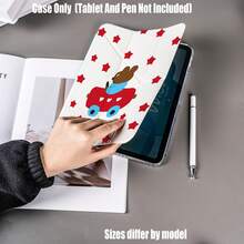 Clear Acrylic Tablet Case.Cartoon Bear Driving Y-Fold Clear Acrylic Case With Pencil Slot - Star Croissant Full Print Cover For IPad/Galaxy Tab.Y-Shaped Foldable Transparent Acrylic Tablet Case With Pencil Slot, Stable Stand And Shockproof Design. High Transparency, Durable Print.Compatible Models Mini4/5 - Star Car Rabbit Edition - View 3
