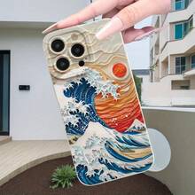 1个象牙白软壳手机壳，饰有海浪和日落图案，保护套适用于苹果17、16、15、14、13、12、11 Plus Pro Max系列，节日礼物、生日礼物，送给女朋友、男朋友、朋友或自己 - 彩色 - 查看 5