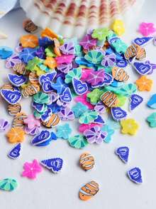 1盒海洋夏日风软粘土切片树脂模具，小丑鱼、鲨鱼、贝壳设计树脂工艺填充物，沙滩假日钥匙扣吊坠装饰品 - 彩色 - 查看 4