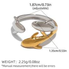 Uself 2pcs/1pc 18K Gold Plated 304 Stainless Steel Dual-Tone Polished Dolphin Ring Set, Fashion Ocean Style Stackable Rings, Gift For Women Beach Party - Multicolor - View 7