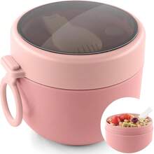 Bát ăn yến mạch dung tích 600ml kèm thìa, hộp đựng yến mạch bằng nhựa PP chống rò rỉ dùng để chuẩn bị bữa sáng, sữa chua, salad, v.v. - Dễ dàng vệ sinh, cốc ăn sáng dùng được trong lò vi sóng. - Nhiều màu - Xem 1