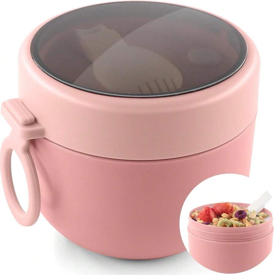 Bát ăn yến mạch dung tích 600ml kèm thìa, hộp đựng yến mạch bằng nhựa PP chống rò rỉ dùng để chuẩn bị bữa sáng, sữa chua, salad, v.v. - Dễ dàng vệ sinh, cốc ăn sáng dùng được trong lò vi sóng. - Nhiều màu - Xem 1