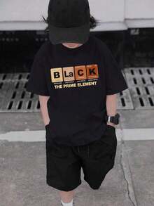 Boys & Teens' Casual Graphic Print Round Neck Short Sleeve T-Shirt, Summer Top - Đen 2 - Xem 2