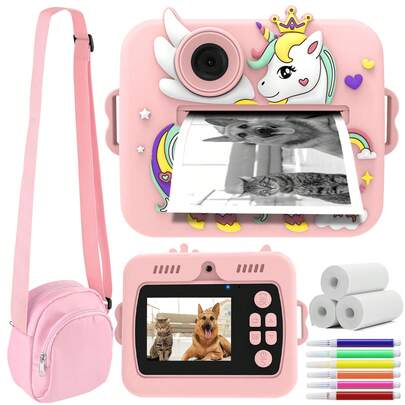 Instant Printer Camera,Instant Photo Printer Camera - 1080P HD Selfie & 2.4" LCD Screen,Video Camera With Filters & Color Pens For DIY | Built-In Zero-Ink Printing Paper | Portable -Style Camera For Travel, Dates, Parties & Social Events | 1200mAh Battery | Gift For Him, Her, Couples For Birthdays,Christmas & New Year Gift-Made In China