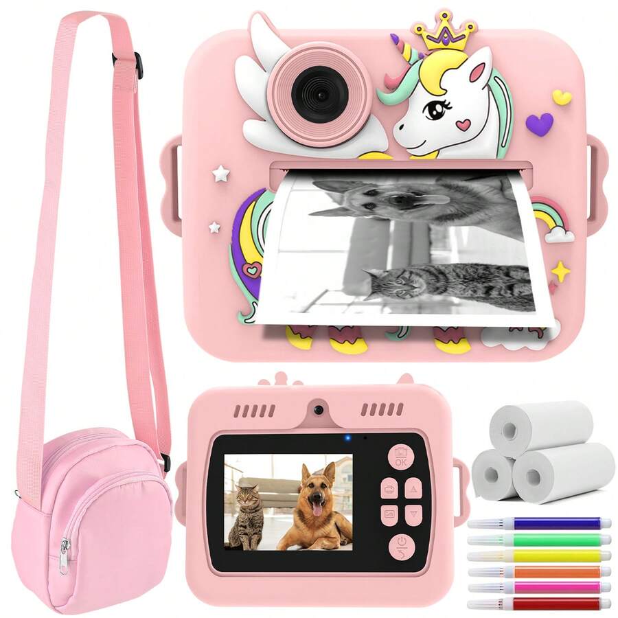 Instant Printer Camera,Instant Photo Printer Camera - 1080P HD Selfie & 2.4" LCD Screen,Video Camera With Filters & Color Pens For DIY | Built-In Zero-Ink Printing Paper | Portable -Style Camera For Travel, Dates, Parties & Social Events | 1200mAh Battery | Gift For Him, Her, Couples For Birthdays,Christmas & New Year Gift-Made In China