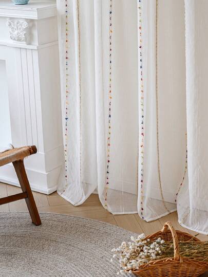 1 tấm rèm cửa mỏng dệt jacquard họa tiết hình học xuyên thấu - kiểu vải lanh Nhật Bản, thiết kế có khe luồn thanh treo, phù hợp cho phòng khách và phòng ngủ - rèm trong suốt và thoáng khí, rèm phòng khách, rèm phòng ngủ (trọng lượng vải 180g)