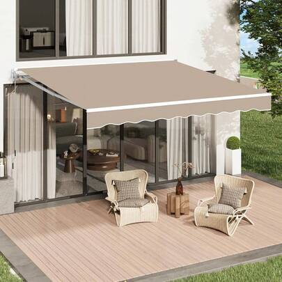  YODOLLA Retractable Manual Awning, 4x3m DIY Folding Awning With Hand Crank Patio Garden Sun Shade Canopy Gazebo, Anti-UV And Waterproof For Courtyard, Balcony, Restaurant