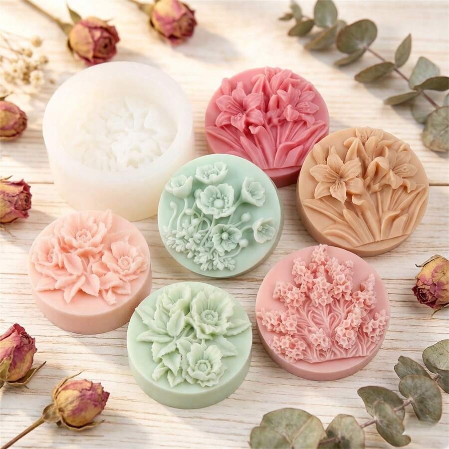 3D Floral Silicone Soap Molds - Flower & Plant Candle Moulds For DIY Soap Making, Aromatherapy Candles, Wax Melts, Resin Crafts | Botanical Garden Pattern Soap Molds For Handmade Gifts - Flower - View 1