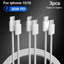 白色编织尼龙纤维 USB-C 转 USB-C 充电线 3 件套 60W PD 快充及数据传输 编织充电线 兼容 17 Pro Max/17 Pro/17/Air/16/15、S25/S24/S23/S22/S21 Ultra Plus 等机型 妇女节礼物 周年纪念日礼物 - 彩色 - 查看 10