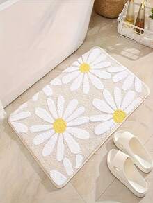1 Peça Tapete de Banheiro com Estampa de Margarida, Macio, Absorvente e Antiderrapante, Fácil de Limpar e Lavável na Máquina, Adequado para Entrada Interna/Externa, Confortável para Banheira e Chuveiro, Ideal para Decoração de Primavera/Verão - A - Visão 10
